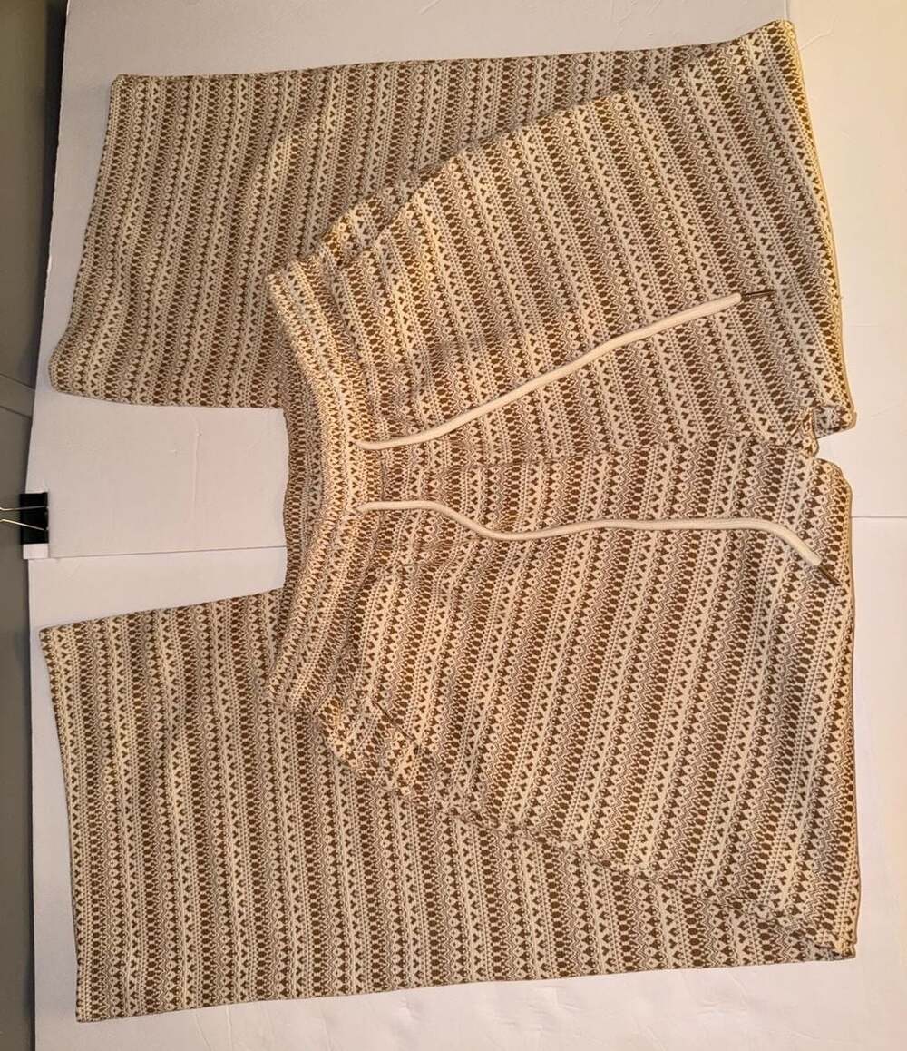 Polagram Brown and Cream Patterned Drawstring Pants Size S